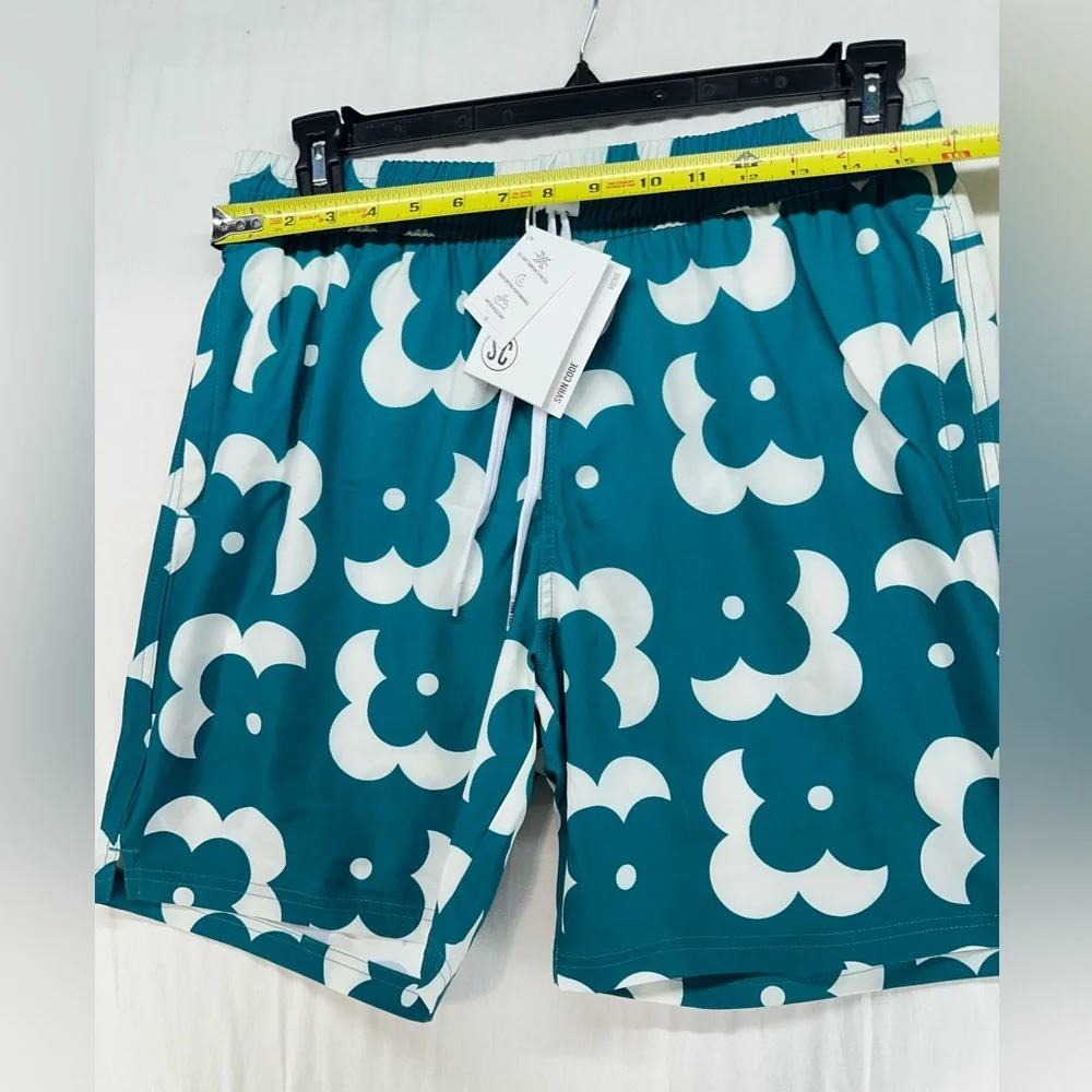 SC Sovereign SVRN Code Retro Teal Green Floral Print‎ Swim Trunks Mens Size M